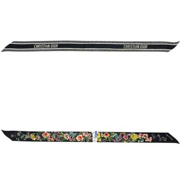 Christian Dior Ribbon Mitzah Scarf Muffler ec-25236 Navy Black Multicolor 700...